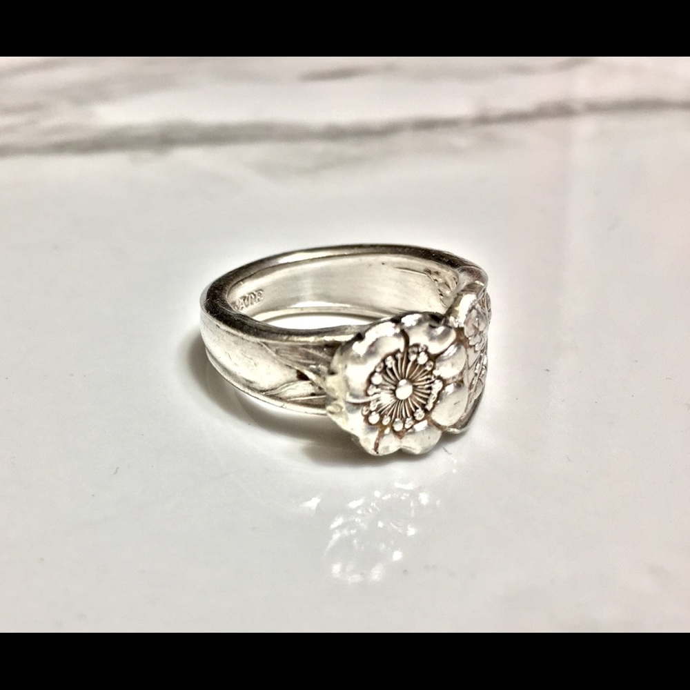 Sterling Silver Plate Spoon Ring Vintage Floral - Picture 5 of 8